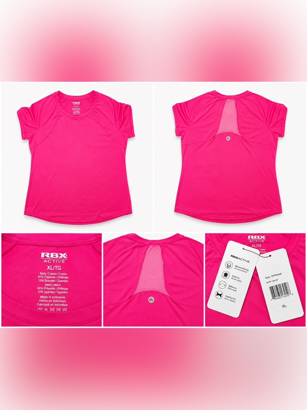 RBX Active Hot Pink Short Sleeve Athletic Top XL NWT